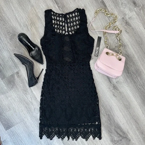 xoxo black dress Nazz Collection Black XOXO Lace Mini Dress main image 1